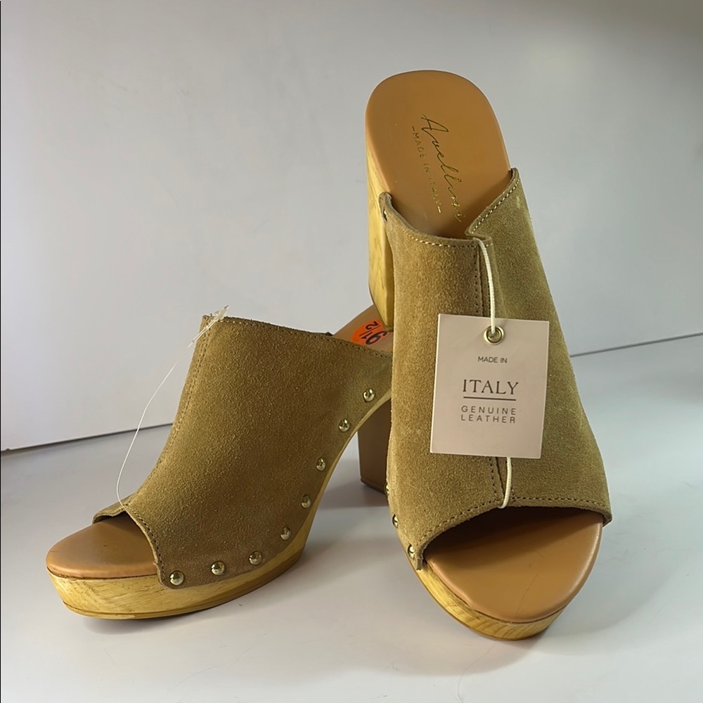Avellini Women's Tan Suede Platform Mules -Tan - Sz 9.5